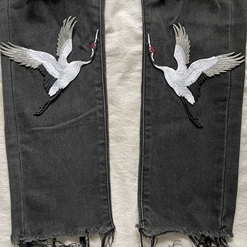 Sourcemall One Pair Sew on Red Crowned Crane Patches, Embroidered Patches for DIY Clothing, Jackets, Jeans, Backpacks, Hats, Arts Craft Sew Making (White Crane)