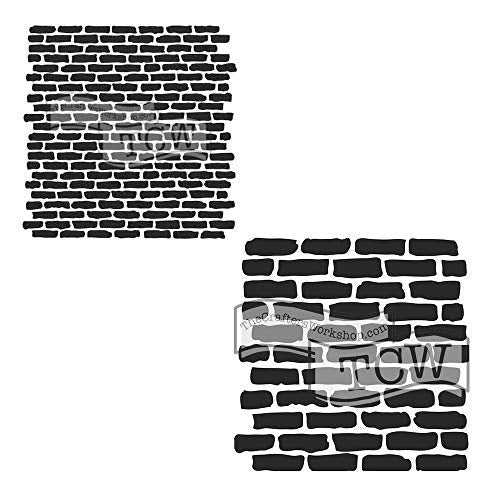 The Crafters Workshop Reusable Stencils for Crafts, Art, Journaling, Scrapbooking, Card Making, Airbrushing, Painting or Mixed Media, 2 Pk, 6" x 6", Micro Bricks/Bricks
