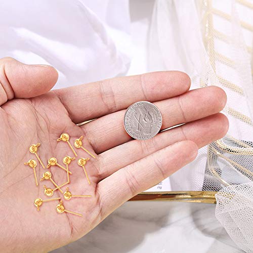 100pcs Ball Post Earring Studs with 100pcs Rubber Earring Safety Backs,Ball Earring Studs Round Earrings Spherical Earrings Hypoallergenic Ear Pins for DIY Jewelry Earring Making(KC Gold)