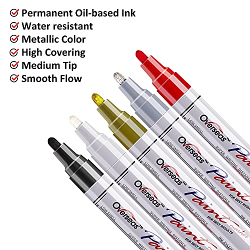 Paint Marker Pens - 5 Pack Permanent Oil Based Paint Markers, Medium Tip, Quick Dry and Waterproof Assorted Color Marker for Rock, Wood, Fabric, Plastic, Canvas, Glass, Mugs, Canvas, Glass