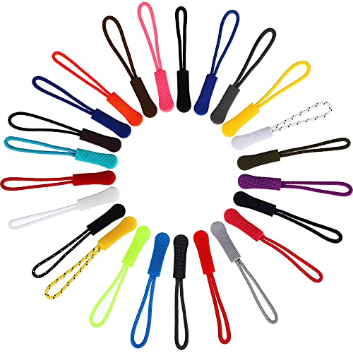 WILLBOND Zipper Pulls, 25 Colors Zipper Tags Strong Nylon Cord, Zipper Pull Replacement for Backpacks, Jackets, Luggage, Purses, Handbags, Sweatshirt (100 Pieces)