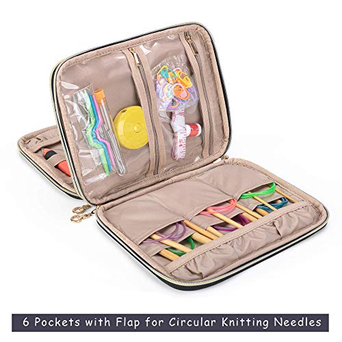 Teamoy Crochet Hook Case(up to 8”), Circular Knitting Needle Storage Bag, Travel Organizer Bag for Crochet Hook and Knitting Accessories, Misty Rose (Bag Only, Patent Design)