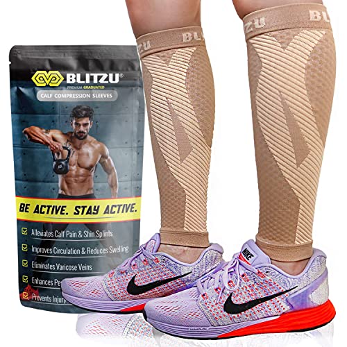 BLITZU Calf Compression Sleeves For Women & Men Leg Compression Socks for Runners, Shin Splint, Recovery from Injury & Pain Relief Great for Running, Maternity, Travel, Nurses (Nude, XX-Large)
