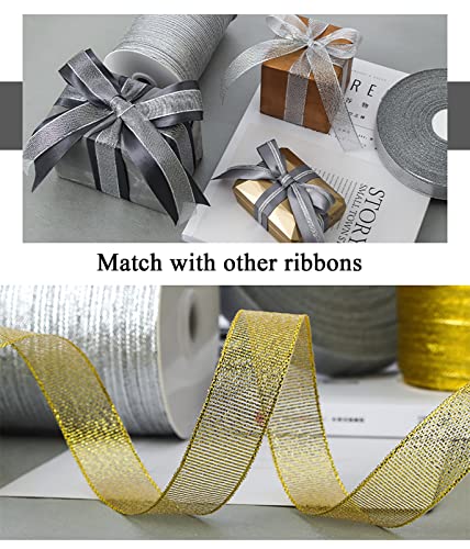 YASEO 2 Inches Gold Glitter Ribbon, 25 Yards Sparkly Metallic Fabric Ribbons for Gifts Wrapping Wedding Party Decoration and Crafts
