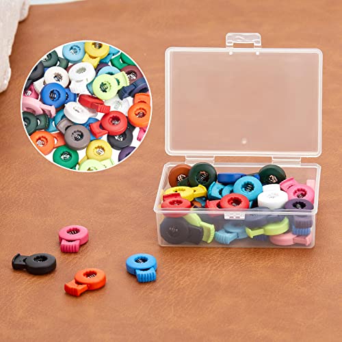 80 Pack Plastic Cord Locks for Drawstrings, Round Sliding Single Hole Spring Stop Drawstring Toggle Lanyard Stopper Clip Sliding Fastener Buttons for Glove Paracord Mask Luggage, 20 Color