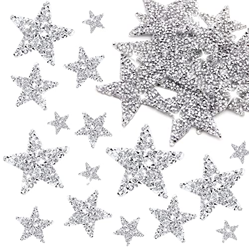50 Pieces Star Iron on Patches Iron on Adhesive Star Patches Iron on Star Glitter Rhinestone Shiny Star Patche Appliques for Jeans Bag Pant Clothing Repair Decoration - Silver