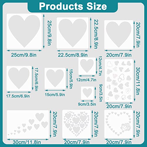 11 Pieces Heart Stencil, Reusable Heart Stencil Template Plastic Stencils for Painting on Wood Wall Home Decor DIY Crafts