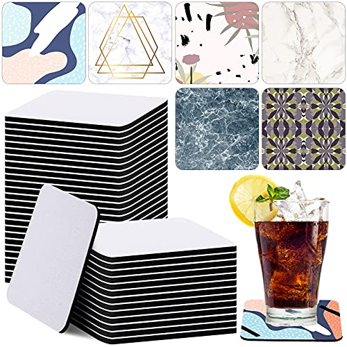 35 Pieces Square Sublimation Coaster Sublimation Blank Cup Mat Blank Rubber Coasters Heat Transfer Cup Mat Blank Cup Mat for DIY Home Kitchen Decor, 3.5 x 3.5 Inch