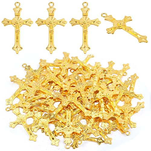 Aylifu 50pcs Golden Cross Crucifix Charms Alloy Easter Ankh Jesus Cross Pendants Craft Supplies for DIY Necklace Bracelet Key Chains Jewelry Making Decor