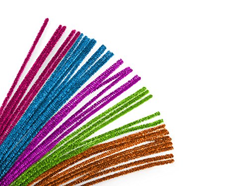 Krafty Kids GC025L, Tinsel Chenille Stems, Glitter Pipe Cleaners, 6mm by 12in, Glamour Mix, 35-Piece, 1/4" x 12" X