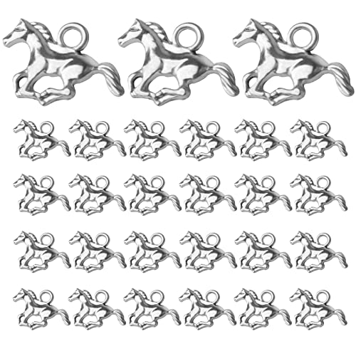 BronaGrand 50pcs Antique Silver Horse Charms Tibetan Style Alloy Equestrian Horsemanship Pendants Animal Horse Beads Charms for DIY Crafts Bracelet Necklace Jewelry Making