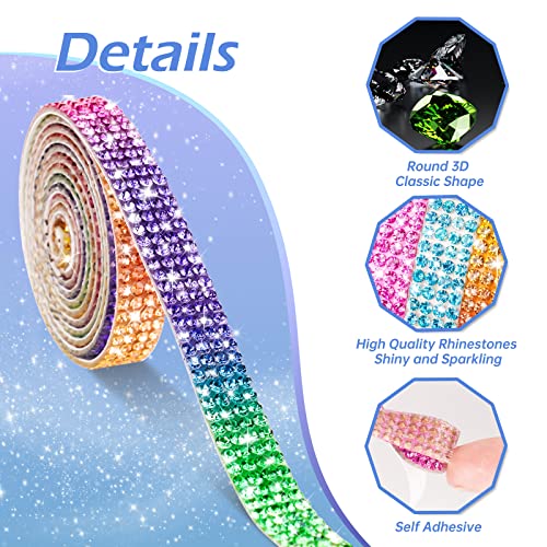 NiArt Self Adhesive Crystal Rhinestone Diamond Ribbon 6 Rolls, 0.9cm Wide Total 6 Yards Multi-Functional DIY Decorative Bling Gemstone Arts Crafts Sticker Tapes Glitter Shoes Clothes (Assorted Colors)