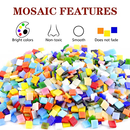 Csdtylh 1000 Pcs Mosaic Tiles, Glass Mosaic Tiles for Crafts Bulk, Stained Mosaic Glass Pieces, Mosaic Supplies for Home Decoration, Art Crafts, DIY Projects, Opaque (Square)