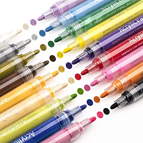 SPACEZHUA Paint Pens for Rock Painting 18 Colors Paint Art Marker Acrylic Pen Set Quick-Dry Premium Extra Fine Point Paint Marker Pens for Wood, DIY Craft Projects, Ceramic, Glass, Canvas, Mug, Metal