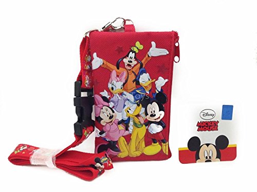 Disney Mickey Mouse & Friends Long Red Lanyard w/ Zippered Pouch