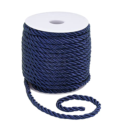 PH PandaHall 19.6 Yard Twisted Cord Rope 5mm 3-Ply Polyester Cord Decorative Twisted Cord Midnight Blue Silk Rope for Christmas Valentine Party Home Decor Gift Bag Curtain Upholstery Costume