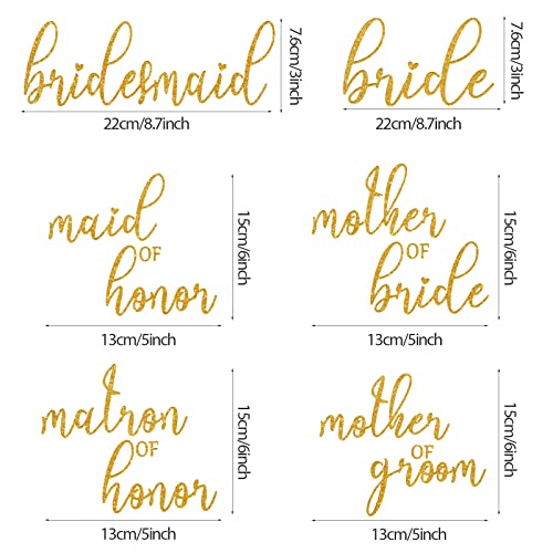 13 Pieces Gold Bride Iron on Heat Transfer Vinyl Set Bridesmaids Iron on Decals Bride Decal for Shirt Maid of Honor Heat Transfer on Vinyl Stickers HTV for Wedding Party Bags Clothes T Shirt
