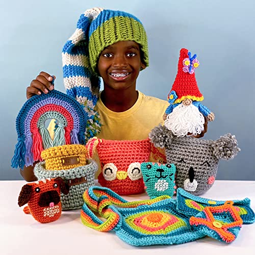 Boye Jonah's Hands Granny Square Accessories Beginners Crochet Kit for Kids and Adults, Makes 3 Projects, Multicolor 8 Piece