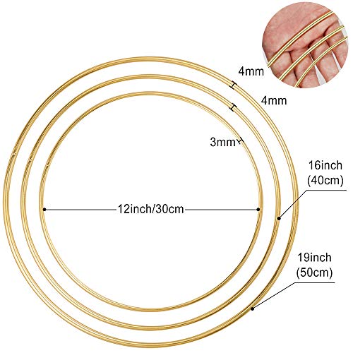 Sntieecr 6 Pack 3 Sizes (12, 16 & 19 Inch) Large Metal Floral Hoop Wreath Macrame Gold Hoop Rings for Making Home Decorations, Wedding Wreath Decor and DIY Dream Catcher Wall Hanging Crafts