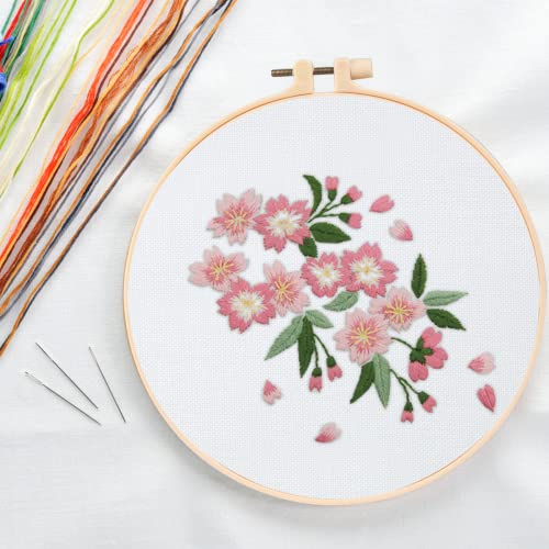 chfine 3 Pack Embroidery Starter Kit with Pattern, Cross Stitch Kit for Adults Beginners, Including Stamped Embroidery Cloth with 1 Embroidery Hoops, Color Threads and Tool(Mothers Day Gifts)