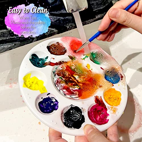 Round Paint Tray Palettes, FANDAMEI Plastic Paint Tray Palette, Paint Palettes Paint Pallets with 10 Wells for Adults & Kids, for Painting or DIY Craft Class, White, 2 PCS