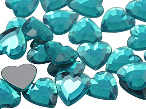 Allstarco 15mm Flat Back Heart Acrylic Rhinestones Plastic Gems Plastic Costume Jewels Embelishments - 40 Pieces (Blue Zircon .BZ)