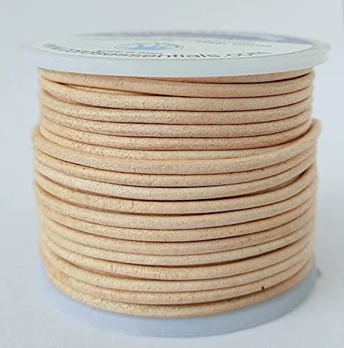 Cords Essentials Round Genuine Leather String Cord, Rope for Jewelry Making, Necklaces, Bracelets, Kumihimo Braiding, Wraps, Crafts and Hobby Projects (Natural, 2.0 MM)
