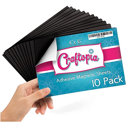 Craftopia Adhesive Magnetic Sheets | 4"x 6" Pack of 10 | Magnet Sheets with Adhesive for Craft! - Flexible Peel and die cuts for Card Making and Craft Magnets