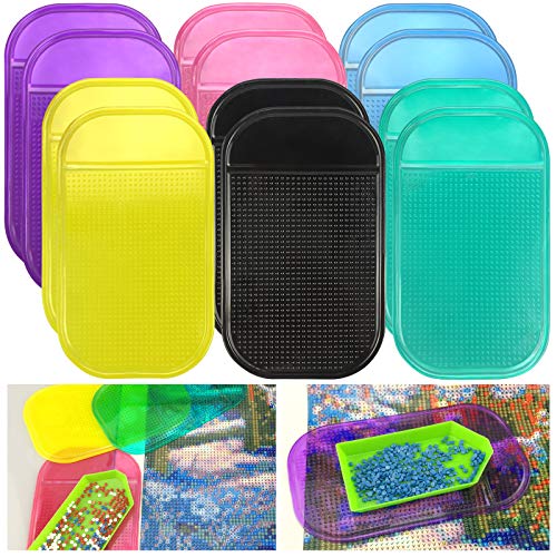 12Colors Diamond Painting Anti-Slip Tools Sticky Mat,Sticky Gel Pad For Holding Tray,Non-Slip Universal Mount Holder For 5D Embroidery Accessory Kits,Diamond Tray Sticky Mats For Kids Adults,5.6x3.3In