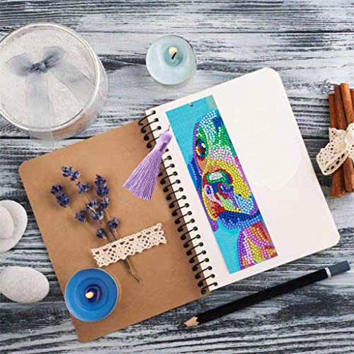 3 Pieces Diamond Painting Kits Cartoon Dog Bookmarks with Tassel DIY Leather Bookmark Art Craft 5D Special Shaped Crystal Paint by Numbers for Adults Kids Students Gift (6x21cm)