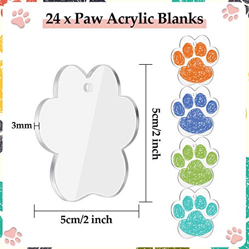 24 Pieces Acrylic Paw Keychain Blanks Clear Paw Shape Key Blanks Transparent Discs Precut Blanks for DIY Vinyl Keychain Projects Making Supplies