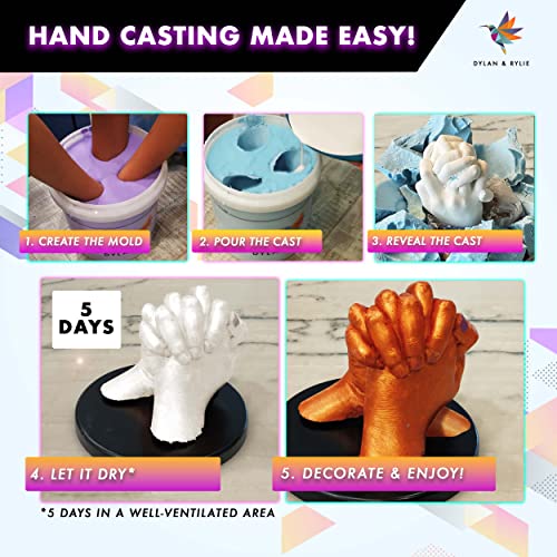 Dylan & Rylie Hand Casting Kit Couples - Plaster Hand Mold Casting Kit, DIY Kits for Adults and Kids, Wedding Gifts for Couple, Hand Mold Kit Couples Gifts for Her, Birthday Gifts for Mom