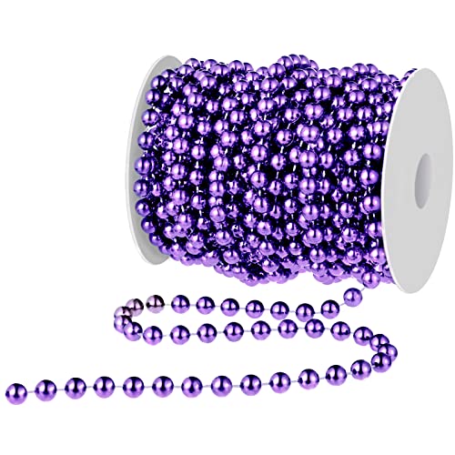 50 Feet Christmas Tree Beads Artificial Pearls Beads Garland Plastic Beads Roll for St. Patrick's Day Wedding DIY Decoration Supplies (Purple)