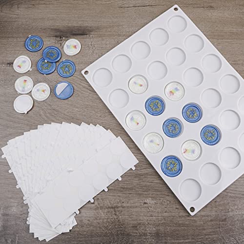 LANDVIDI Silicone Mat for Wax Seal Stamp, Wax Seal Kit，30-Cavity Wax Seal Mold with 300 Double Sided Adhesive Dots Removable Sticky Dots for DIY Craft Adhesive Wax Seal Stickers