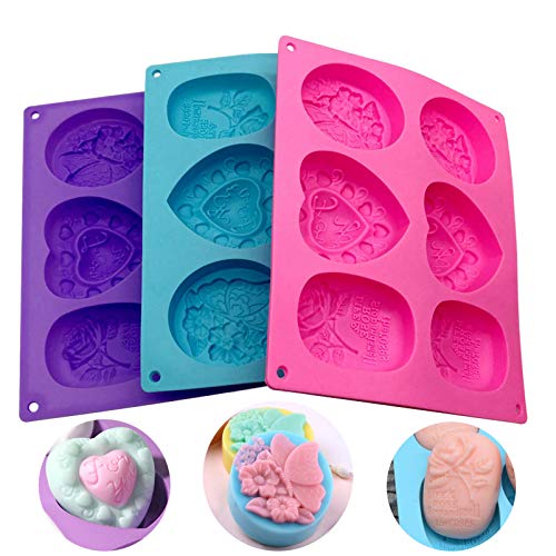 Helpcook 3 Pack Silicone Soap Molds,6 Cavities Soap Making Molds,Mixed Patterns Craft Molds,Soap Molds for Soap Making, Perfect for Making DIY Handmade Gifts,Easy Release and BPA Free Silicone Molds
