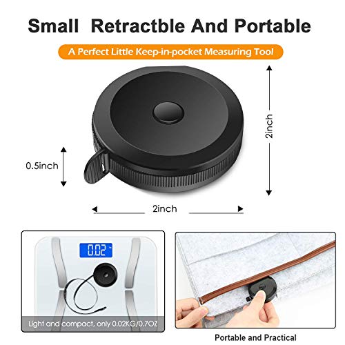 GDMINLO Soft Tape Measure Retractable Measuring for Body Fabric Sewing Tailor Cloth Knitting Craft Weight Loss Measurements Retractable Black Dual Sided Tape Measure Body Measuring 1 Pack