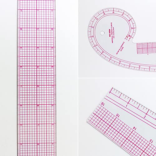 HLZC Imperial Sewing Ruler & French Curves for Pattern Making Drafting, Clear Plastic Fashion Designer Ruler Kit in Inches (6-Piece Set)