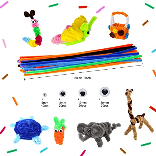 Caydo 200 PCS Pipe Cleaners Craft Supplies Multi-Color Chenille Stems with 100 pcs Wiggle Eyes for Art and Craft Projects Creative DIY Valentine's Day Decorations (12inch x 6mm)