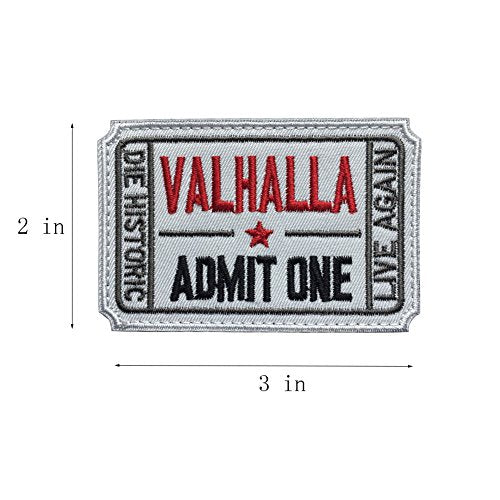 Homiego Ticket to Valhalla Admit One Die Historic Live Again Tactical Morale Badge Embroidery Hook & Loop Patch (2Blacks)