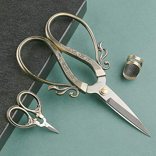 3 Pcs Embroidery Scissors Set, Sewing Scissors Sharp Tip Stainless Steel, Vintage European Design Scissors with Thimble, DIY Tools Dressmaker Shears for Fabric, Embroidery, Craft, Needlework