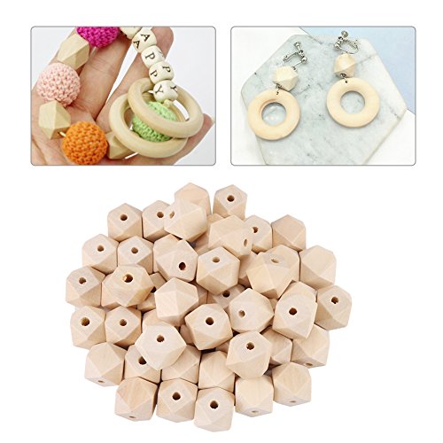 Geometric Wooden Beads 50Pcs Unpainted Faceted Geometric Unfinished Wood Bead Polygons Shape DIY Wooden Spacer for Necklace Bracelet Making DIY Craft, Polyhedron 20mm 3/4 Inch with 4mm Hole 50 Pieces