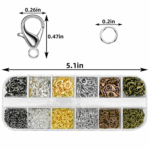 Lobster Claw Clasps & Open Jump Rings for Jewelry Making Necklace Bracelet Chain Jewelry Findings Kit Silver Gold Jewelry Ring Clasp Jump Clasp Ring for Jewelry DIY Jewelry Repair Supplies (6 Colors)
