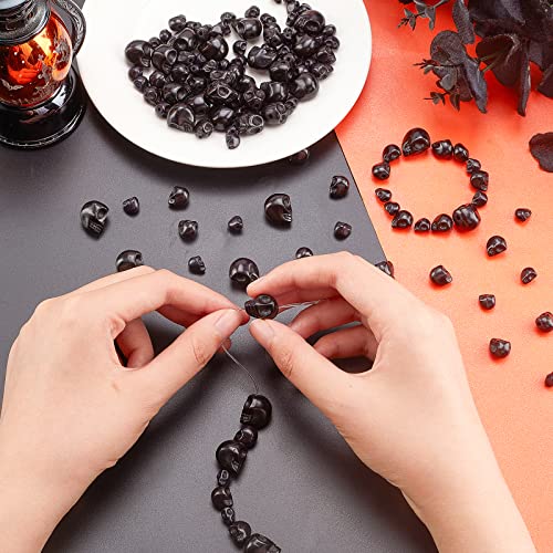 arricraft 120 Pcs 3 Sizes Black Skull Beads, Synthetic Turquoise Skull Head Beads Skull Shape Stone Loose Beads for Jewelry Making