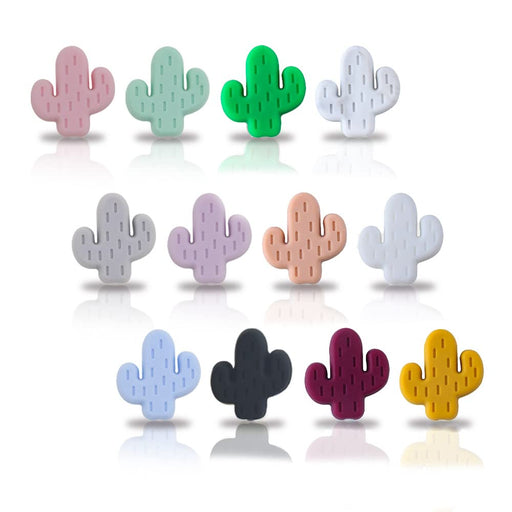 24Pcs 20mm Cactus Silicone Beads for Keychain Making Bracelet Necklace DIY Craft Beads Colorful Cactus Beads Silicone Loose Beads