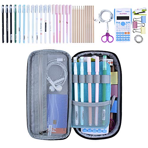 Chelory Pencil Case Big Capacity Pencil Bag Canvas Pen Case Pouch Pencil Marker Holder Desk Organizer Makeup Bag with Large Storage for Boys Girls College Students School & Office Supplies, Light Blue