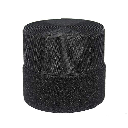 Vkey 50mm(2") Width 5 Meters Sew-On Hook and Loop Fastener Tape Tape Nylon Strips Fabric Non-Adhesive Back Black