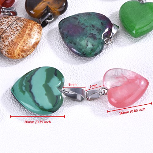 Outus 20 Pieces Heart Shape Stone Pendants Chakra Beads DIY Crystal Charms, 2 Different Sizes, Assorted Color