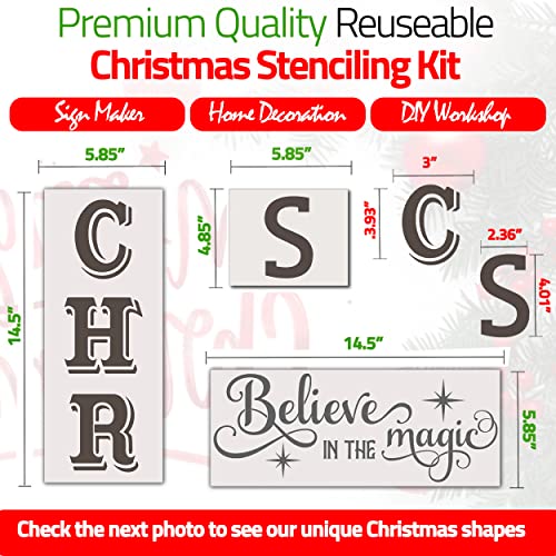 Christmas Stencils for Painting on Wood Reusable, 37 pcs, Large Christmas Stencils Kit: Merry Christmas, Let it Snow, Joy, Believe, plus 14 Snowflakes in more sizes & 10 Shapes for Unique Winter Signs