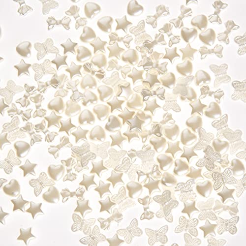 200 PCs ABS Imitation Pearl Beads - 10mm White Butterfly Star Heart Bowknot Beads - Aesthetic Beads for Jewelry Making Bracelets Necklace