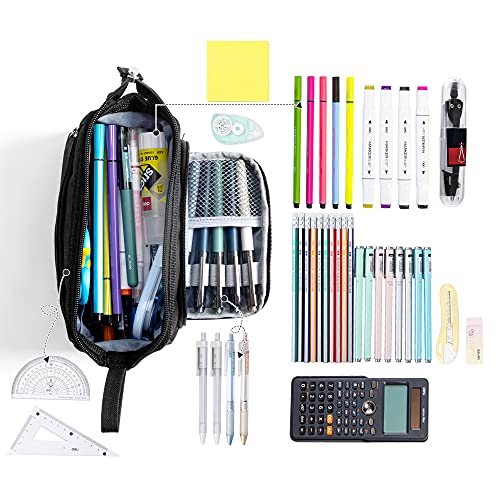 Deli Big Capacity Pencil Case Pouch Bag Pen Boxes, Large Storage Pouch Marker Pen Case Stationery Bag for Teens Girls Adults Student, Black